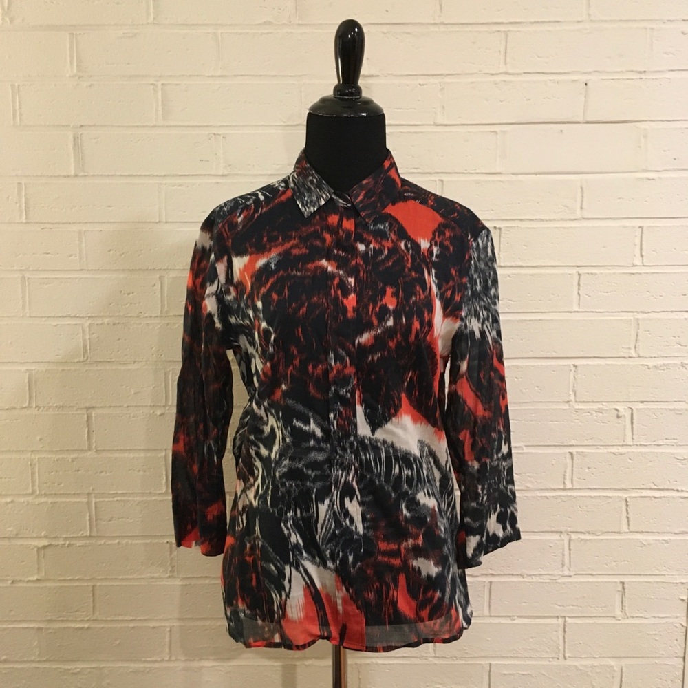 Dries Van Noten Snap Blouse Sz 38- Blk/Red/White